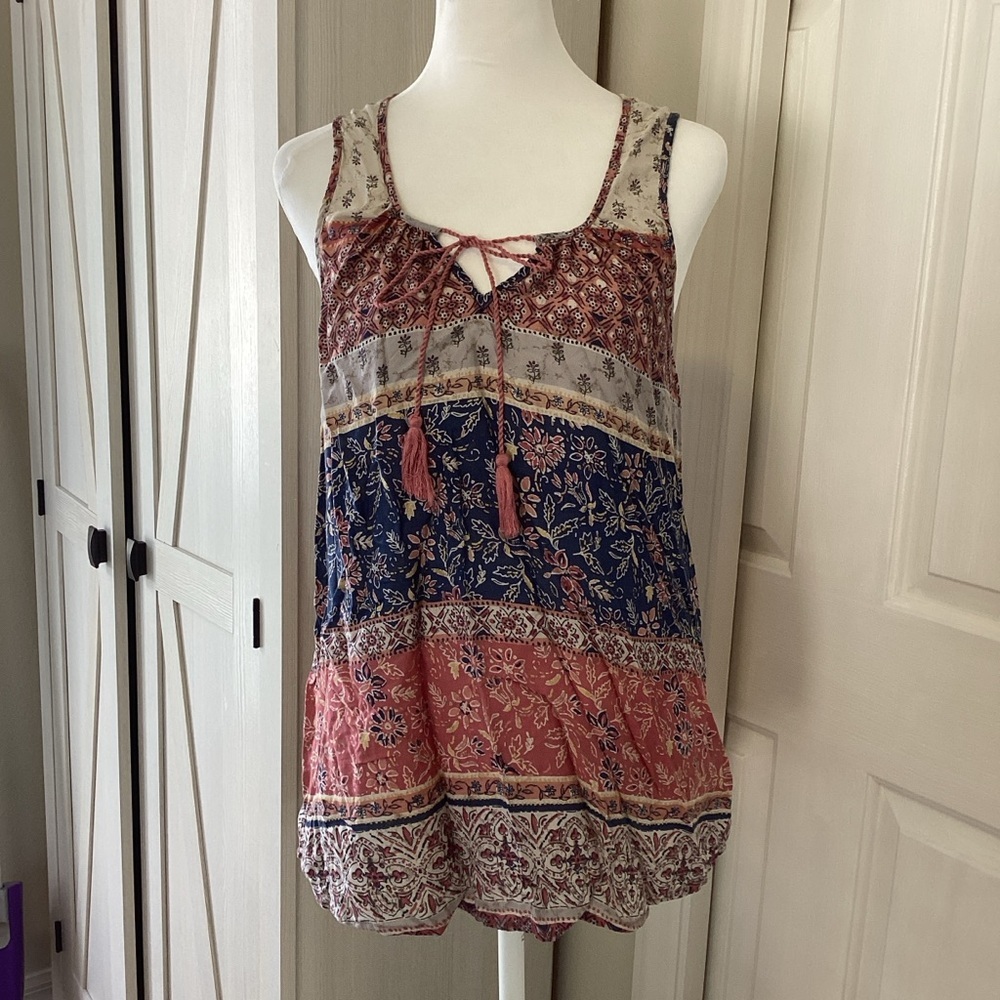 BeachLunchLounge Multi Color Sleeveless Tie Front Blouse Sz XS/TP